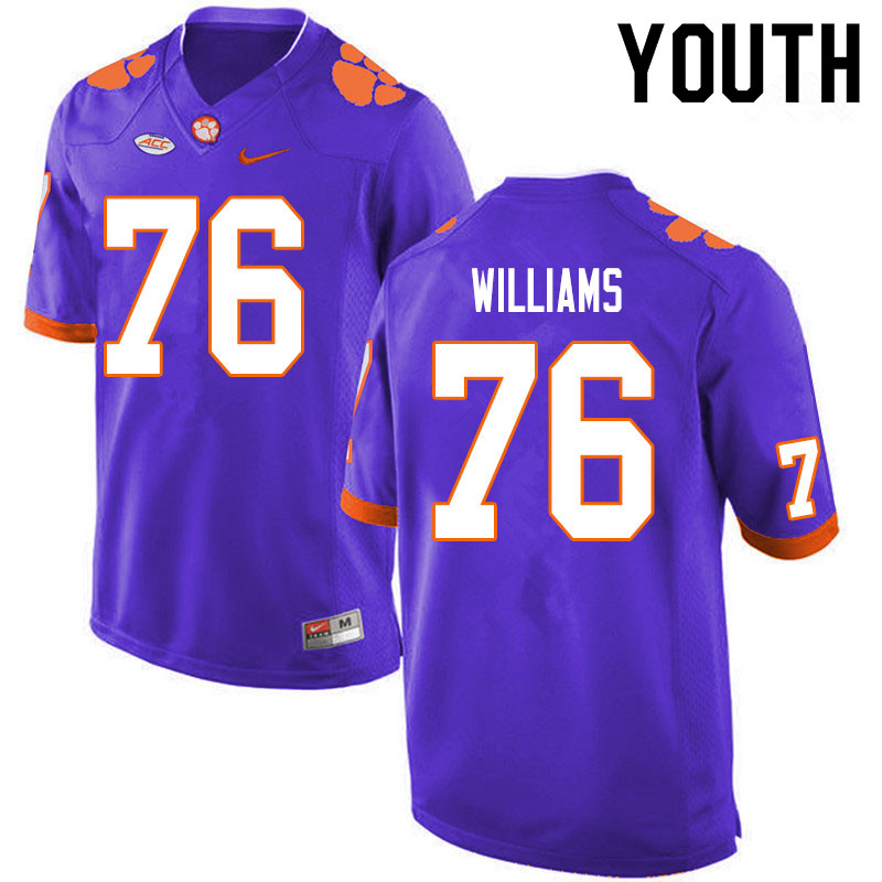 Youth #76 John Williams Clemson Tigers College Football Jerseys Sale-Purple - Click Image to Close